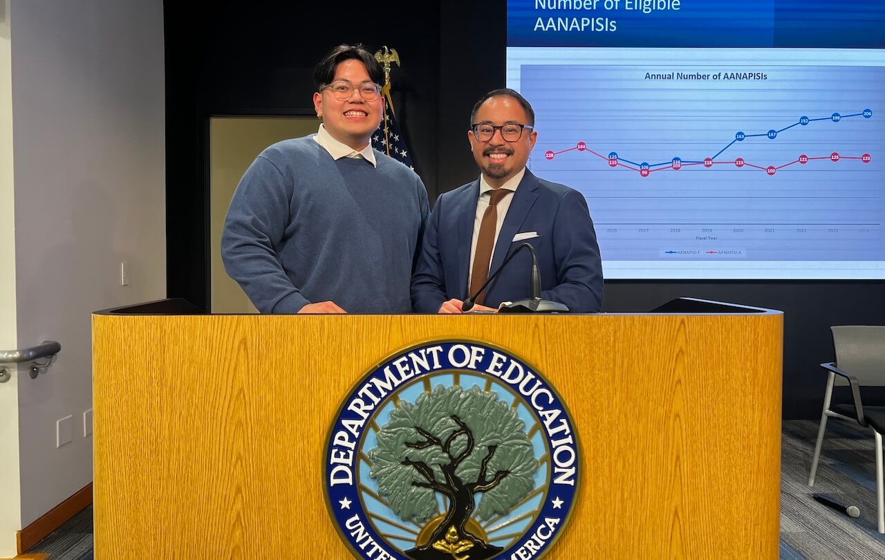 Mike Hoa Nguyen and Odorico San Nicolas presenting research at the US Department of Education