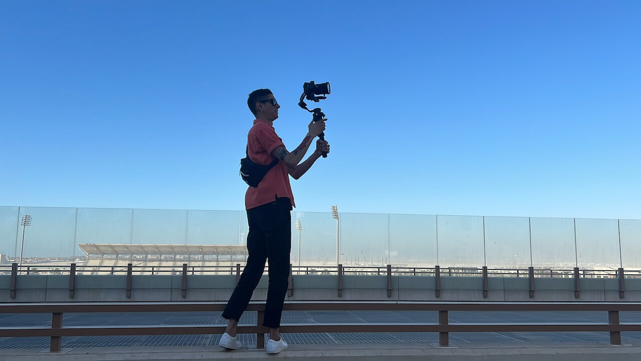 Jonathon Valle shooting video outdoors at NYU Abu Dhabi